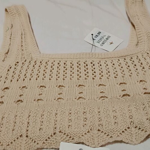 Crochet crop top and shorts set 100% cotton, new, beige, Tezenis