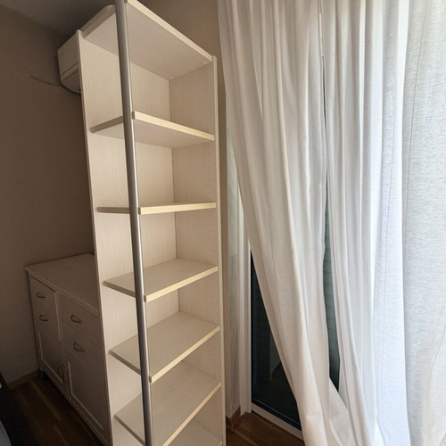 Neoset bookshelf used, white wood and metal, 6 shelves