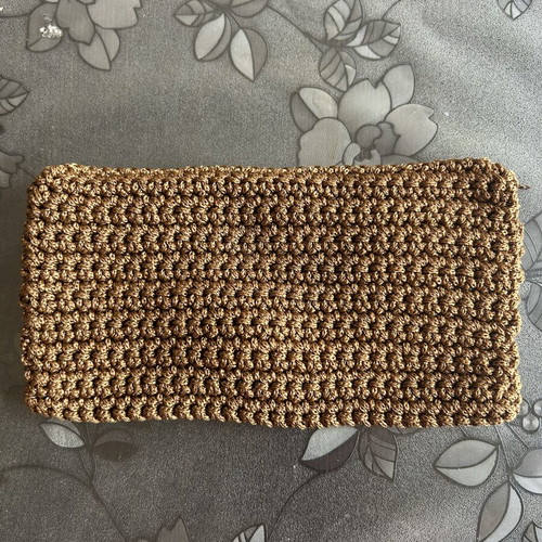 Handmade Knitted Bag brown with decorative button