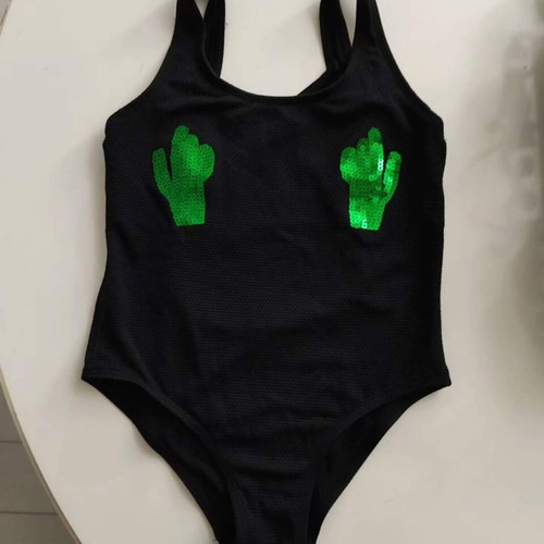 Children's one-piece swimsuit like new, 6-8 years, black with cacti