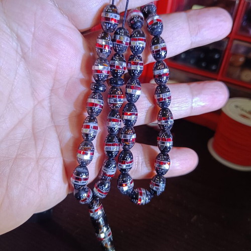 Handmade Komboloi from Yusuri with Silver and Zircon, 33 Beads, New