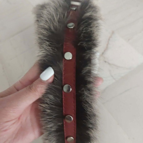 Privato red women's belt with fur, new, 105cm