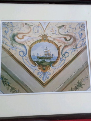 Vintage framed photo of ceiling painting from Rallis mansion, Ermoupoli Syros
