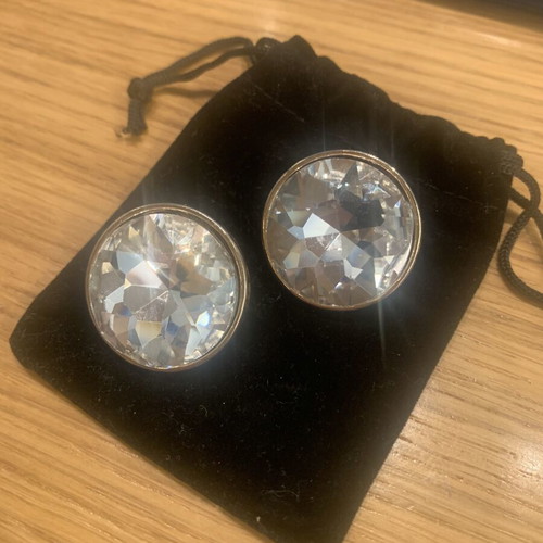 Oversized earrings with large clear rhinestones new, silver