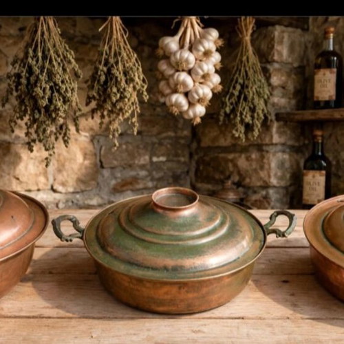 Vintage copper cookware set like new, 3 pieces