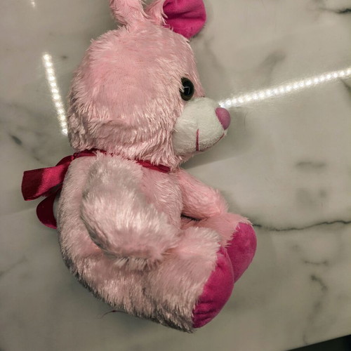Characterville S.A. plush bunny like new, pink with satin ribbon