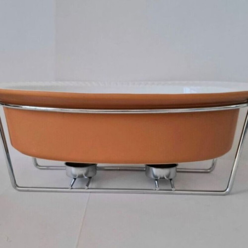 Ceramic Ideahome serving platter with metal base and 2 tealights