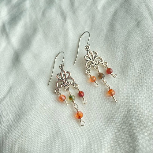 Handmade boho earrings with agate beads and steel hooks made to order