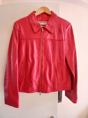 Leather women's jacket, red, vintage 1993, made in Italy