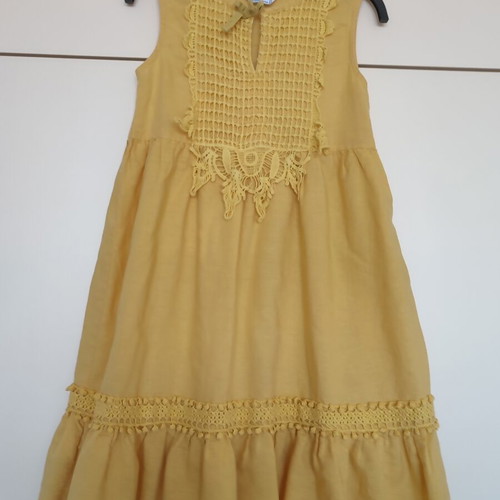 Mayoral summer dress for girl 6 years old like new, yellow, cotton and linen
