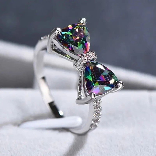 Colorful women's ring with cubic zirconia and topaz, new
