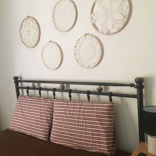 Handmade crochet wall decor on wooden hoops like new, set of 3