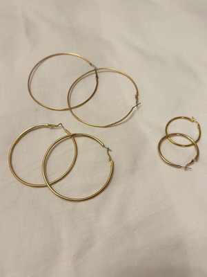 Earrings 3 sets used, gold color hoops