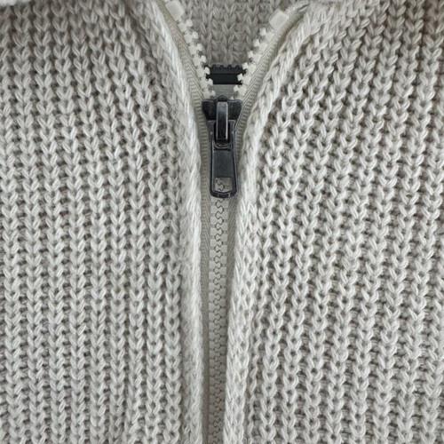 Knitted sleeveless vest with zipper and stripes size S like new, beige and black