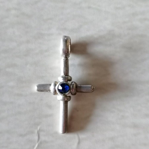 Silver 925 Cross with Blue Zircon New