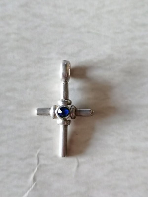 Silver 925 Cross with Blue Zircon New