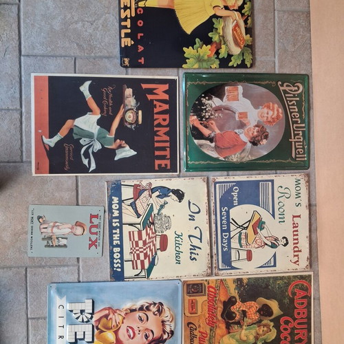 Vintage metal signs collection, like new, 30+ retro ads