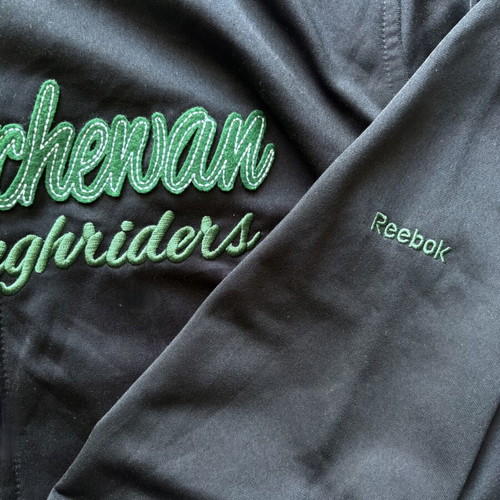 Reebok Saskatchewan Roughriders football zip-up jacket, black and green, XL