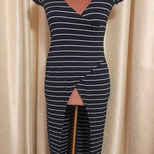 Reline Striped Blouson Dress new navy