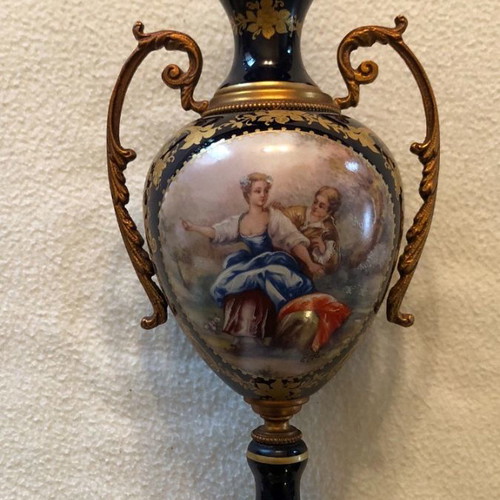 Sevres porcelain vase vintage used with romantic Victorian scene