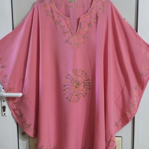 Kaftan tunic embroidered one size M-XXXL, like new, salmon pink
