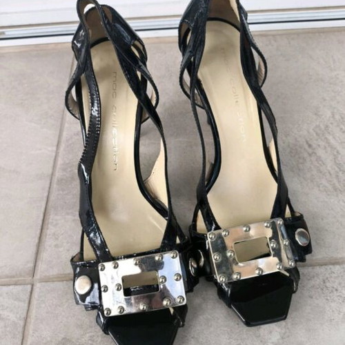 Mac Collection leather patent sandals used, size 37, black