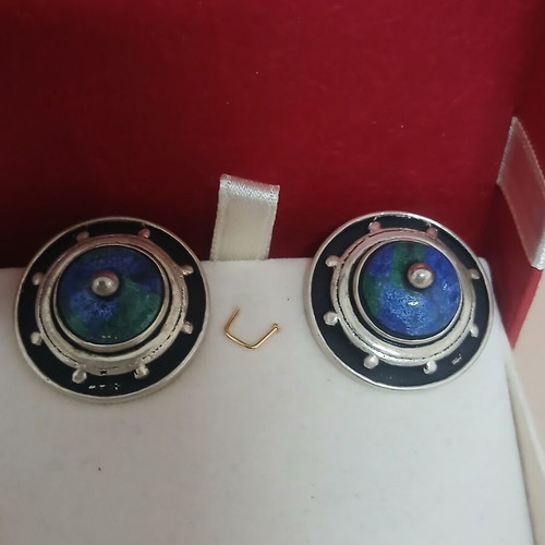 Vintage silver earrings with clips, blue and silver