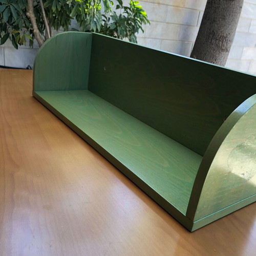 Wooden office room set used, green details, desk and drawer