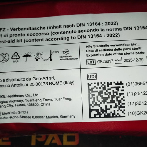 Car First Aid Kit DIN13164 new, GENART, compliant with new law