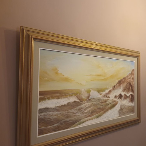Seascape painting used, signed, 125x75 cm, solid wood frame