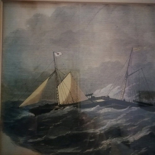 Woodcut painting The Jointed Iron Steam-ship Connector 1863 like new