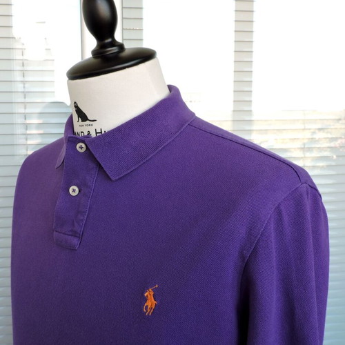Polo Ralph Lauren men's long sleeve purple polo shirt, Custom Fit, size L