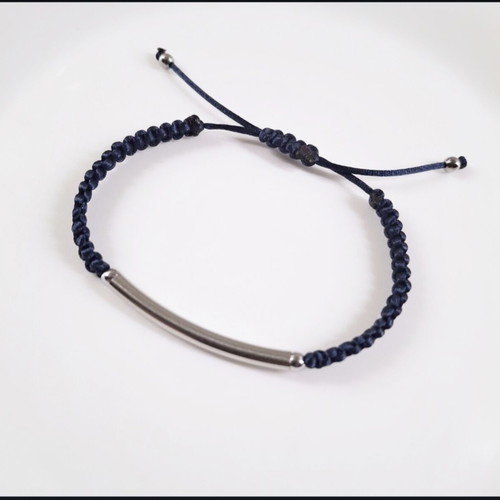 Macrame bracelet with dark blue cord and steel element new