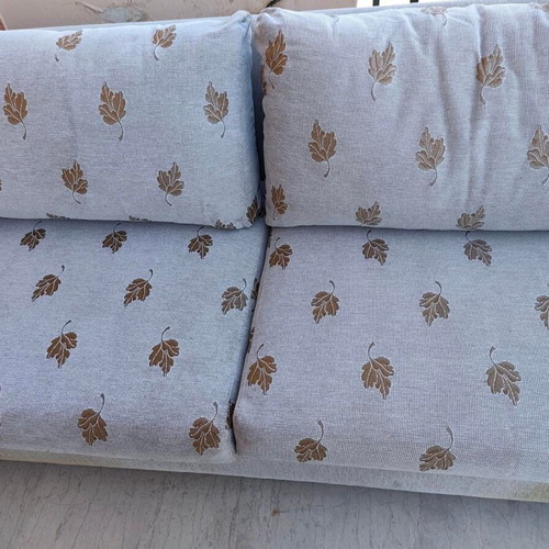 2-seater and 3-seater sofas, light fabric with leaf pattern