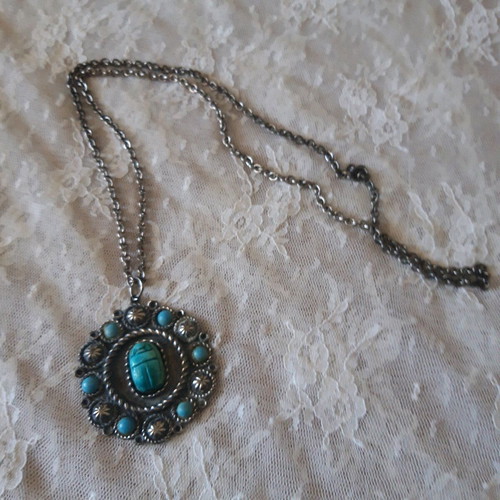Vintage necklace used with turquoise and silver scarab