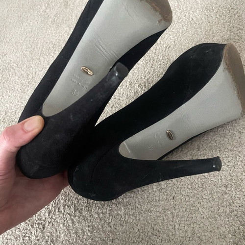 Sergio Rossi black suede pumps used with front opening