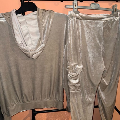 Velour Tracksuit Set New Beige Hoodie and Pants