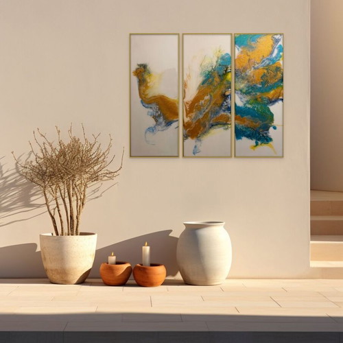 Golden Peacock Abstract Triptych new