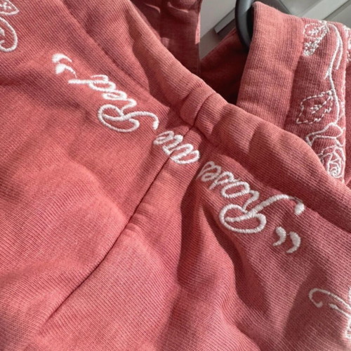 Vena women's pink sweatshirt XS used with decorative cords and letters-flowers
