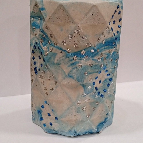 Porcelain toothbrush holder new with silver and blue glitter