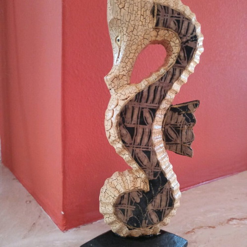 Wooden decorative seahorse new, handmade with batik fabric