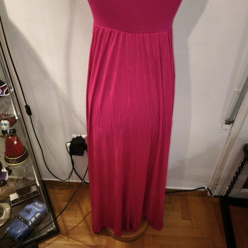 Long strapless fuchsia dress like new with neon details