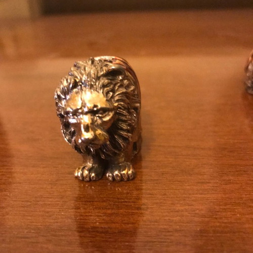 Hedgehog and lion set used, miniature enamel figurines