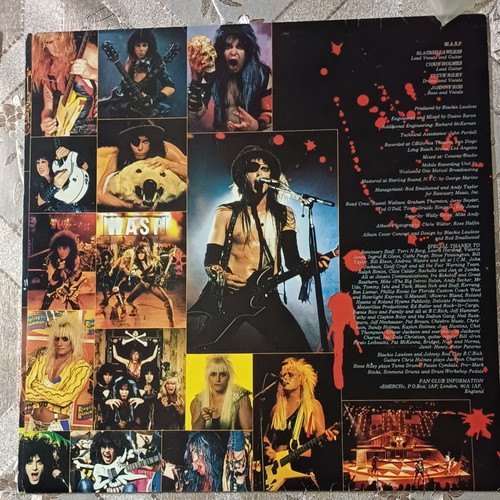 W.A.S.P. Live In The Raw vinyl record like new, metal