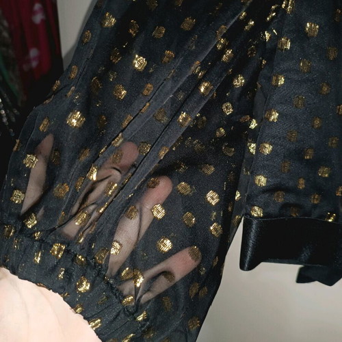 Bustier top black with puffed sleeves like new, gold details