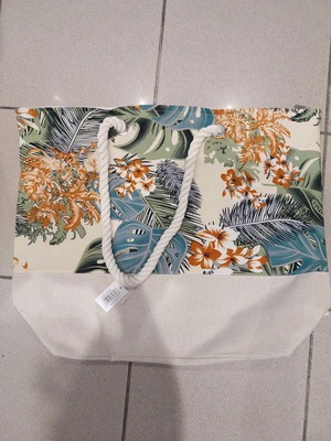 Floral Beach Bag Ankor new, 53x16x40 cm, fabric and jute