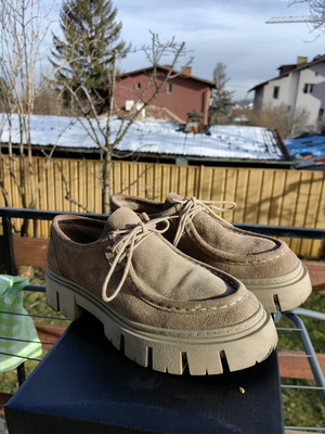 Suede shoes size 40, beige and brown, wide fit