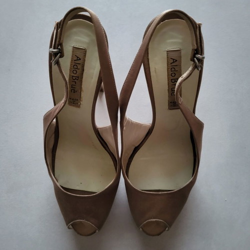 AldoBrue satin peep toe pumps used, size 38, brown with snake skin