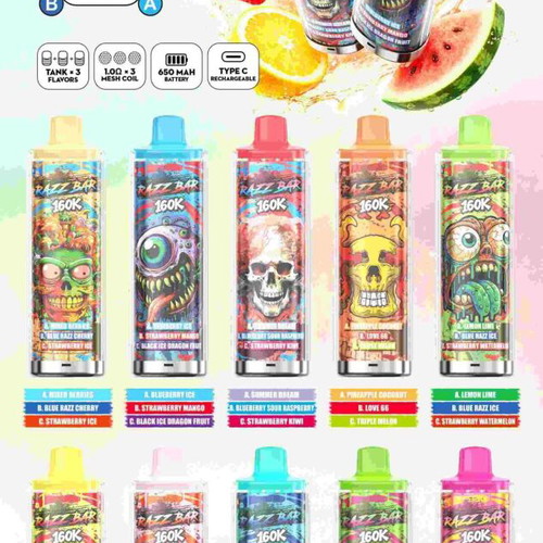 Razz Bar 160K 3in1 Disposable Vape New Model with 3 Flavors