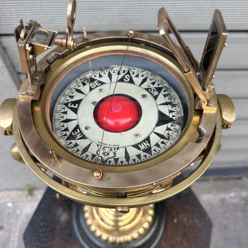 Old brass compass Japanese used, 45x25.5 cm